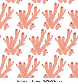 Coral reef seamless pattern. Sea underwater elements endless background. Vector flat illustration.