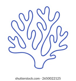 Silhueta de recife de coral em estilo de arte de linha azul marinho. Ícone marinho desenhado à mão. Ilustração isolada do vetor de contorno.