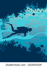 coral reef silhouette, vector illustration 