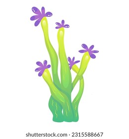 Coral reef underwater with algae. Seaweed ocean plant. Coral undersea fauna. Cartoon Reef isolated. Cartoon Vector design.