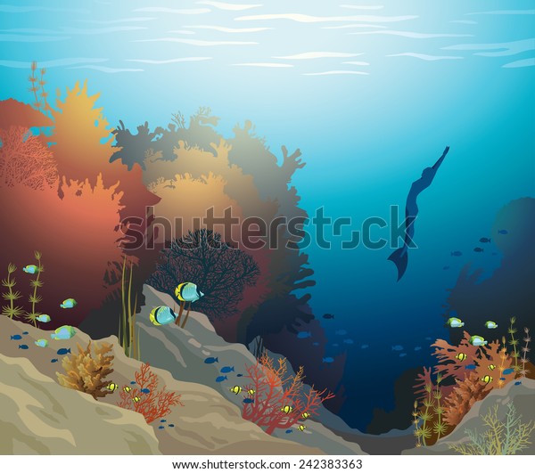 Coral Reef Underwater Creatures Silhouette Free Stock Vector (Royalty