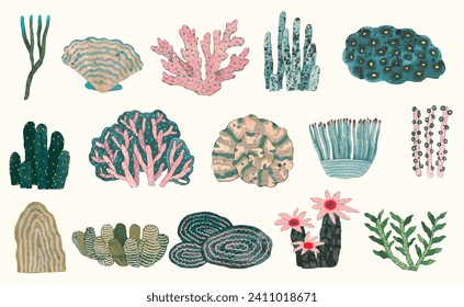 Arrecife de coral. ilustración del vector de naturaleza subacuática. pintura acuarela.