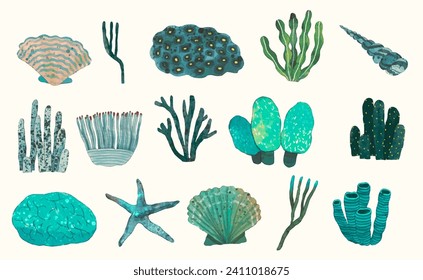 Coral reef. underwater nature vector illustration. watercolor painting.