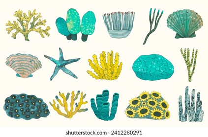 Coral reef. underwater nature vector illustration. watercolor painting.