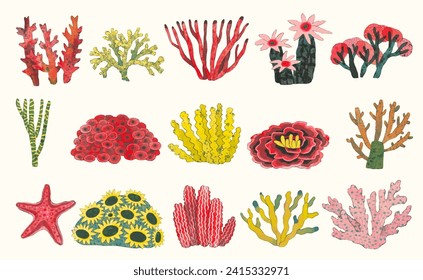 Coral reef. underwater nature vector illustration. watercolor painting.