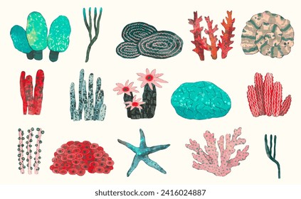 Coral reef. underwater nature vector illustration. watercolor painting.