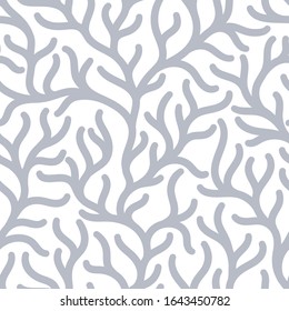 Coral reef underwater plans doodle  seamless pattern. Aquarium, ocean and marine algae water plants, corals textile print.  