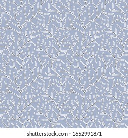 Coral reef underwater plans doodle  seamless pattern. Aquarium, ocean and marine algae water plants, corals textile print.  