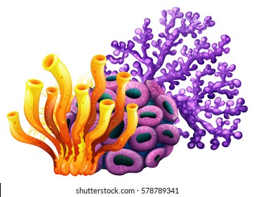Coral reef in yellow and purple color illustration