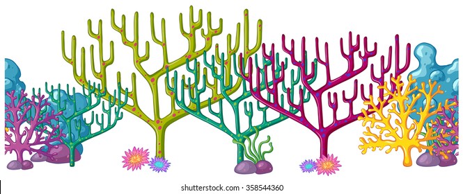 Coral reefs in different colors illustration
