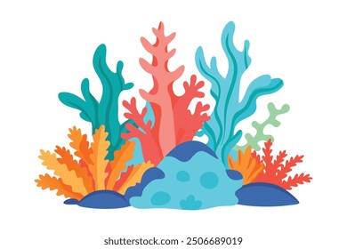 
Ilustración vectorial plana de arrecifes de coral sobre fondo blanco