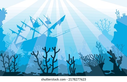 coral reefs with pirate ship scene