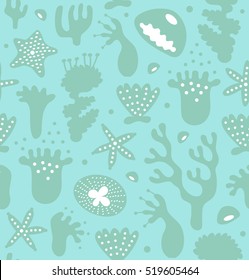 Coral reefs seamless pattern, decorative monochrome background, vector nautic texture, sealife