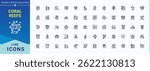 Coral Reefs vector icon set. Marine icon set. Minimal icons set. Pictograms of life, aquatic, underwater, sea, marine, coral and more. Editable stroke. Pixel Perfect.