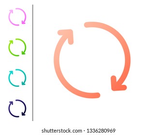 Coral Refresh icon isolated on white background. Reload symbol. Rotation arrows in a circle sign. Set icon in color buttons. Vector Illustration