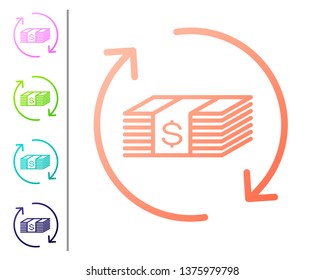 Coral Refund money icon isolated on white background. Financial services, cash back concept, money refund, return on investment, savings account. Set color icons. Vector Illustration