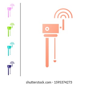 Coral Router and wi-fi signal symbol icon isolated on white background. Wireless ethernet modem router. Computer technology internet. Set color icons. Vector Illustration
