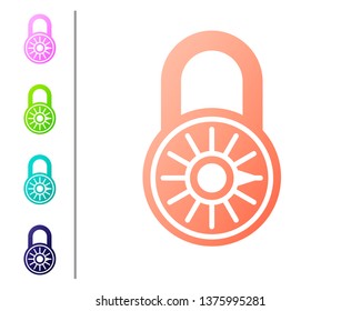 Coral Safe combination lock wheel icon isolated on white background. Combination padlock. Security, safety, protection, password, privacy concept. Set color icons. Vector Illustration