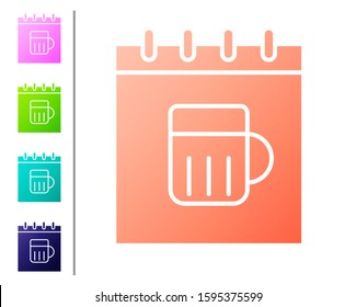 Coral Saint Patricks day with calendar icon isolated on white background. Four leaf clover symbol. Date 17 March. Set color icons. Vector Illustration