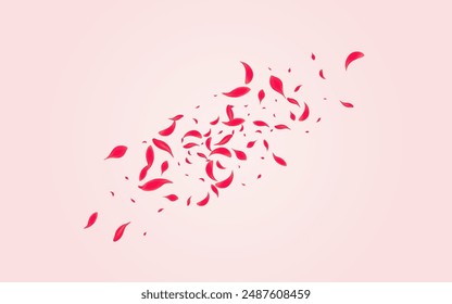 Coral Sakura Vector Pink Background. Flying Lotus Texture. Scarlet Floral Tender Poster. Red Falling Cherry Banner.