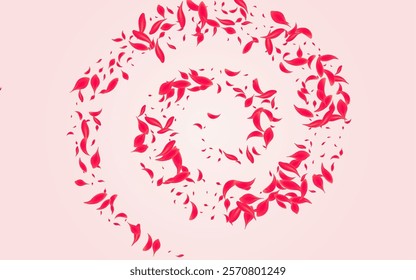 Coral Sakura Vector Pink Background. Fall Petal Texture. Scarlet Lotus Falling Wallpaper. Ruby Summer Rose Cover.