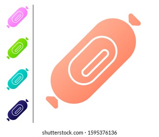 Coral Salami sausage icon isolated on white background. Meat delicatessen product. Set color icons. Vector Illustration