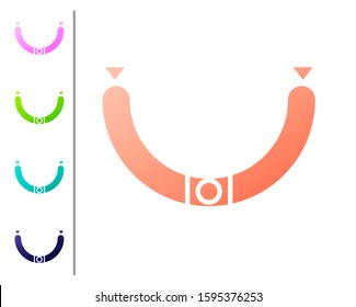 Coral Sausage with steam icon isolated on white background. Grilled sausage and aroma sign. Set color icons. Vector Illustration