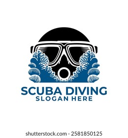 Coral with Scuba mask logo vector. Scuba Diving Logo Design Vector Template