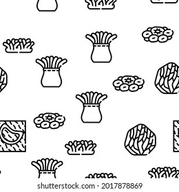 Coral Sea Aquatic Reef Vector Seamless Pattern Thin Line Illustration
