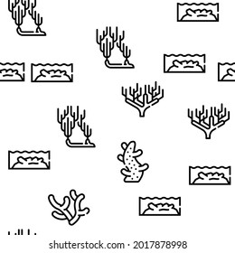 Coral Sea Aquatic Reef Vector Seamless Pattern Thin Line Illustration