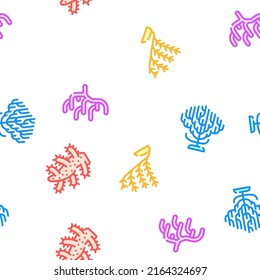 Coral Sea Aquatic Reef Vector Seamless Pattern Color Line Illustration
