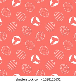 Coral seamless pattern background with doodle, hand drawn easter eggs.
