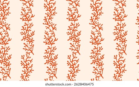 Coral seamless pattern background in vintage style in blue colors. Matisse-inspired modern abstract organic algae background. Vector design for textile, wrapping paper, greeting cards.