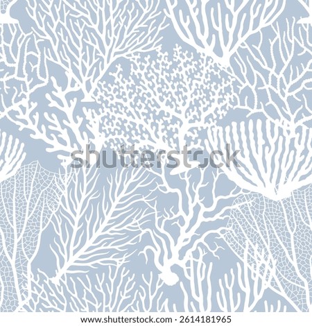Coral seamless pattern background in vintage style in blue colors. Matisse-inspired modern abstract organic algae background. Vector design for textile, wrapping paper