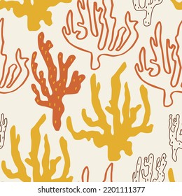 Patrón sin fisuras de coral. Estilo de arte matisse formas orgánicas aleatorias en mano libre. Arte floral. Decoración de Boho. Ilustración vectorial.