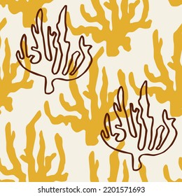 Coral seamless pattern. Matisse art style random organic shapes in freehand. Floral art. Boho Decor. Vector illustration.