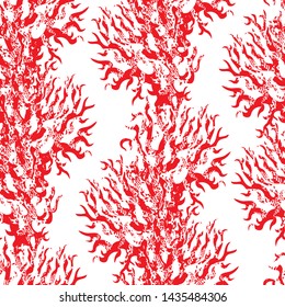Coral Seamless Pattern on white background. Cheerful summer pattern for textiles, pillow and interior decoration, web page background, wrapping paper, cosmetics, food and drink package decoration. 