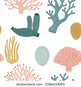 Coral seamless pattern on white background