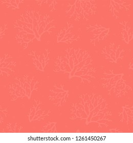 Coral seamless pattern. Coral texture. Corals on coral background with air bubbles. Vector design for fabric, wallpaper, home textile, packaging and paper for art and craft. Marine collection