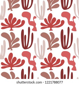 Coral Seamless Vector Pattern. Bright cheerful summer pattern for textiles, pillow & interior decoration, web page background, wrapping paper, cosmetics, food & drink package decoration. Editable.