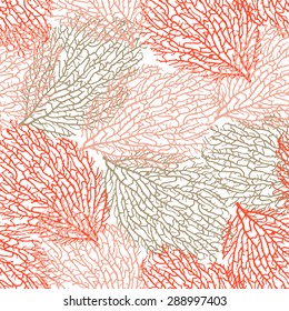 Coral Seamless Vector Pattern. Bright cheerful summer pattern for textiles, pillow & interior decoration, web page background, wrapping paper, cosmetics, food & drink package decoration. Editable.