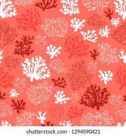 Coral seamless vector pattern with color of the year 2019 - living coral color palette