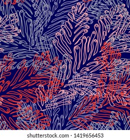 Coral Seamless Vector Pattern with tropical reef. Nautical doodles Can be used for kids fabrics, wrapping paper, printing on clothes, covers books, postcards.