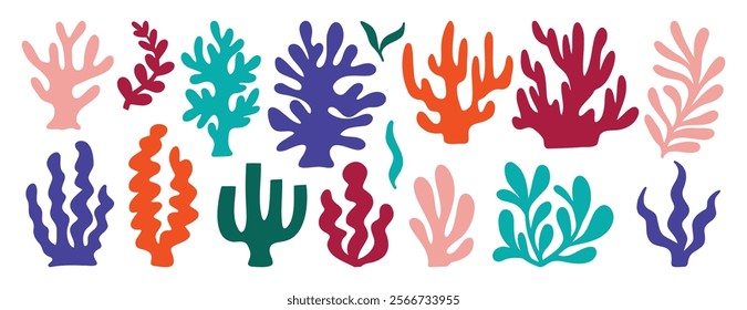 coral seaweed shape aesthetic element set. abstract cartoon underwater plant collection. Vector illustration