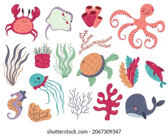 Coral Seaweed Underwater Flora Fauna Cute Stock Vector (Royalty Free ...