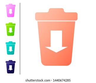 Coral Send to the trash icon isolated on white background. Set color icons. Vector Illustration