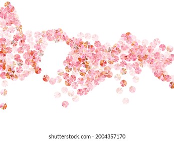 Coral sequin confetti scatter vector illustration. Rhythmic gymnastics dress sequins background. Delicate shimmering spangle elements party glitter. Theater costume paillettes.