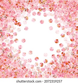 Coral sequin confetti scatter vector background. Wedding invitation card background. Chic flickering bead elements holiday decor. Romantic bridal confetti texture.