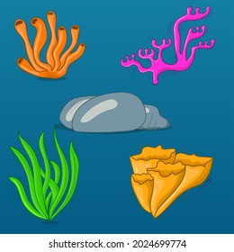 Coral set illustration. coral sea weed collection. coral reef isolated vector cartoon