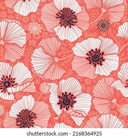 Coral shades abstract floral seamless pattern print. Vector illustration. Surface pattern design, perfect for textiles, wallpaper, office supplies, packaging design, home and garden decoration 